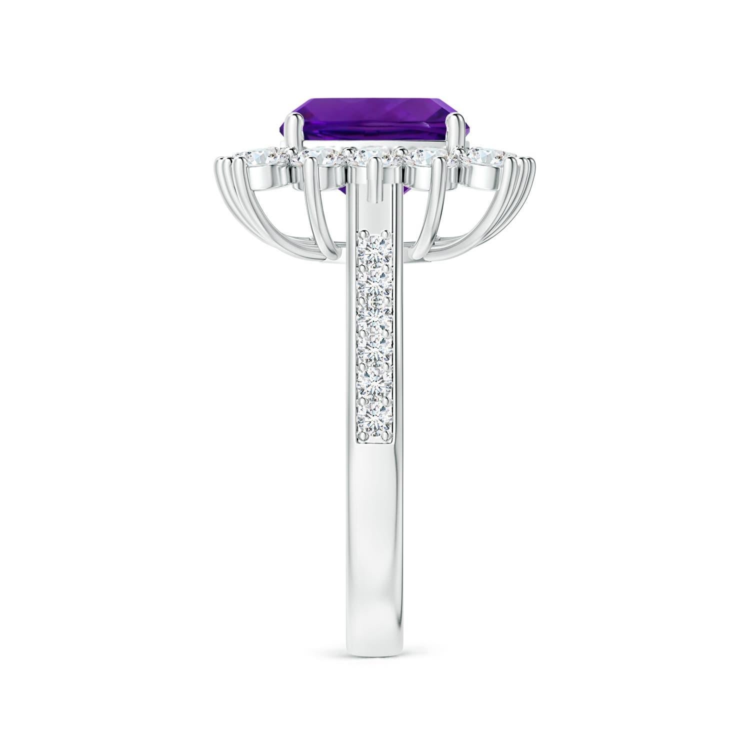 For Sale:  ANGARA Princess Diana Inspired GIA Certified Cushion Amethyst Ring in White Gold 4