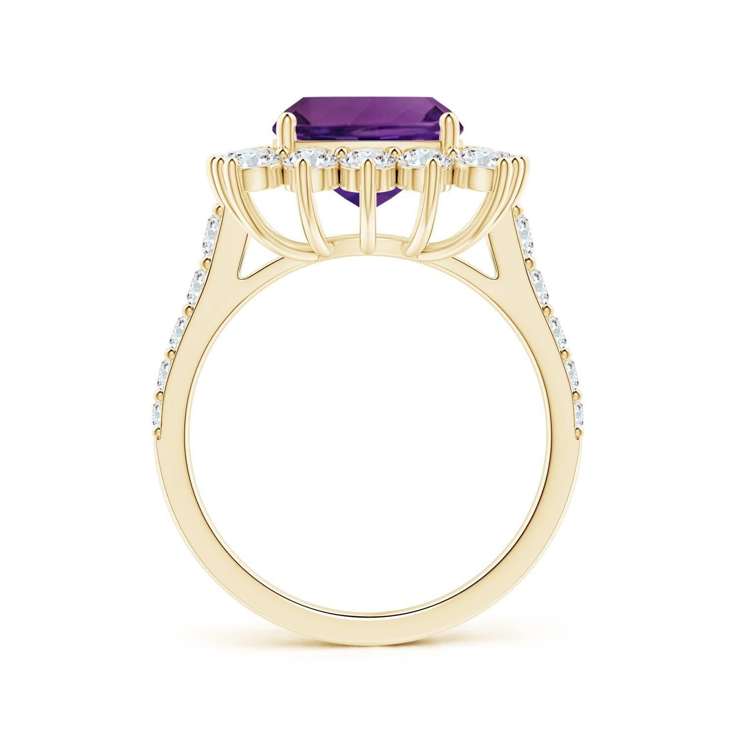 For Sale:  Angara Princess Diana Inspired Gia Certified Cushion Amethyst Yellow Gold Ring 2
