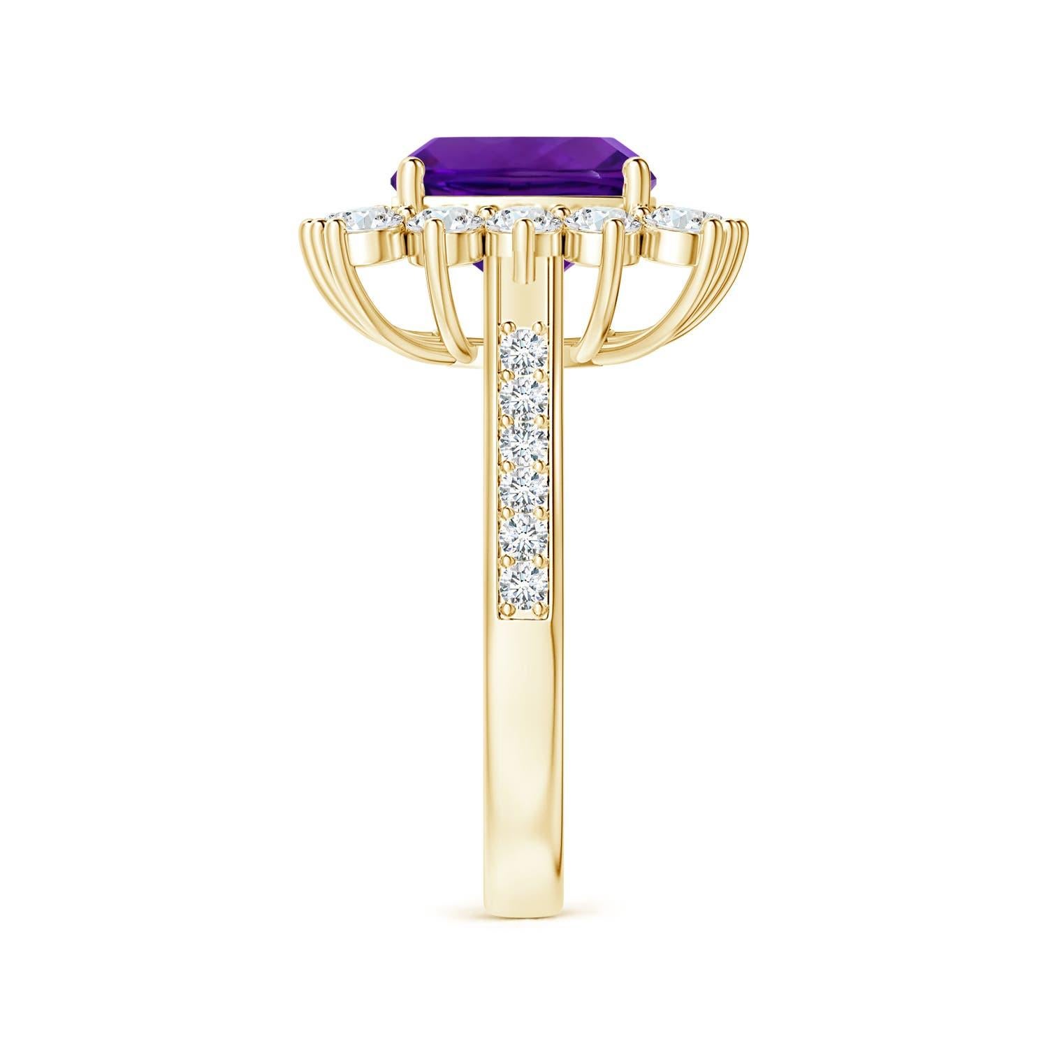 For Sale:  ANGARA Princess Diana Inspired GIA Certified Cushion Amethyst Yellow Gold Ring 4