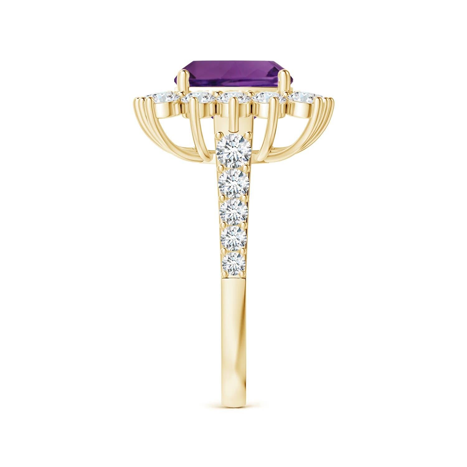 For Sale:  Angara Princess Diana Inspired Gia Certified Cushion Amethyst Yellow Gold Ring 4