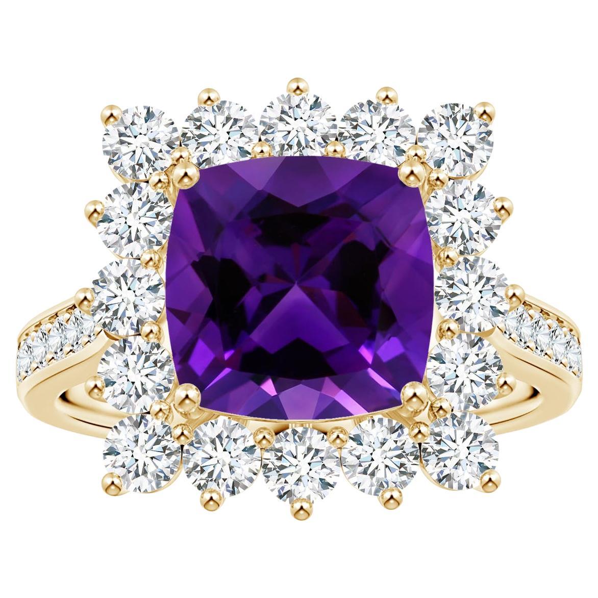 For Sale:  ANGARA Princess Diana Inspired GIA Certified Cushion Amethyst Yellow Gold Ring