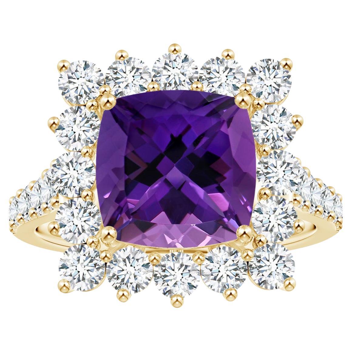 For Sale:  Angara Princess Diana Inspired Gia Certified Cushion Amethyst Yellow Gold Ring