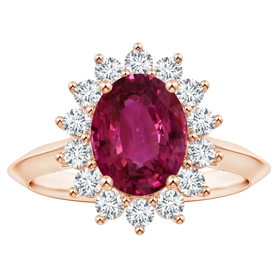 ANGARA Bague d'inspiration princesse Diana en or rose et saphir rose certifié par le GIA