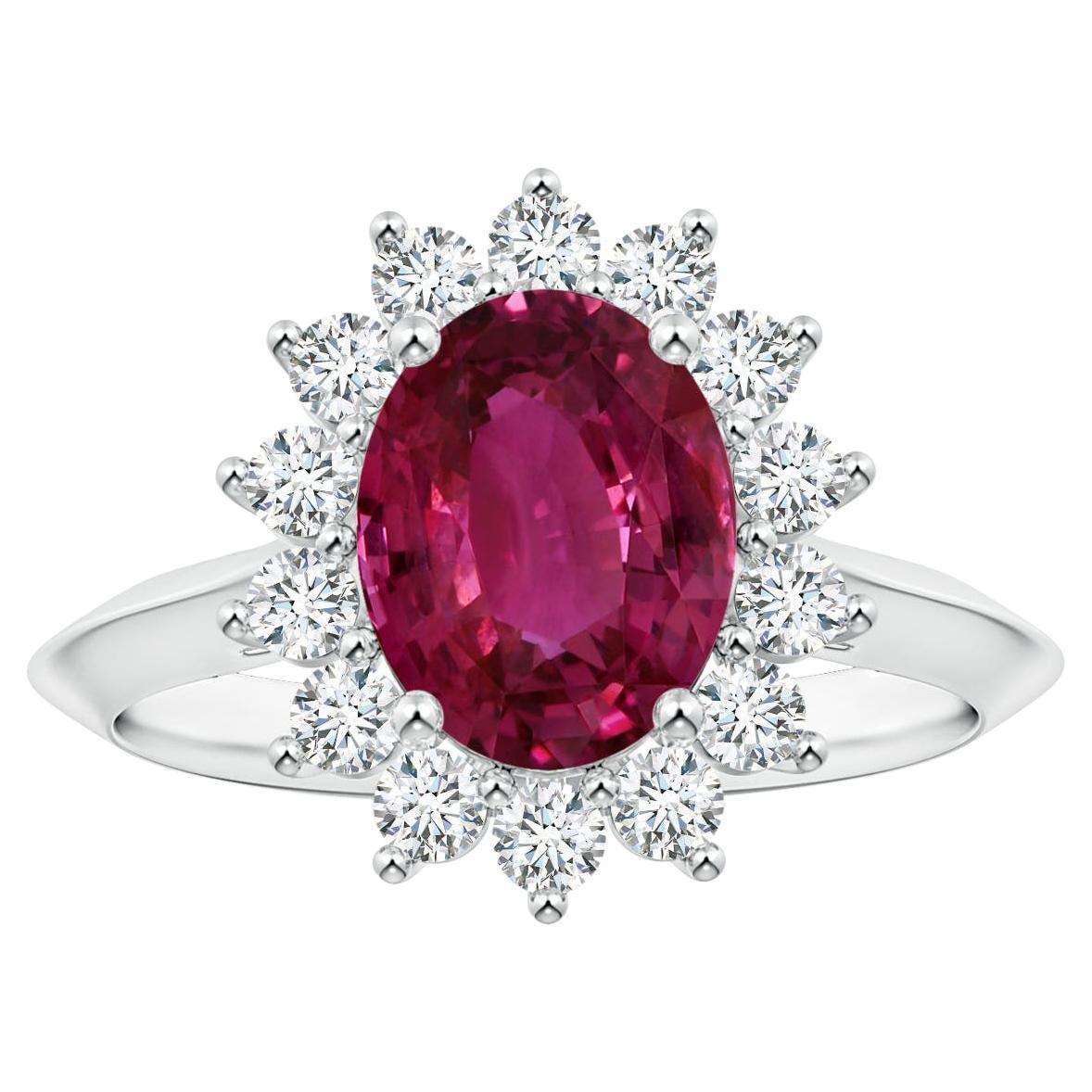 ANGARA Bague d'inspiration princesse Diana en or blanc et saphir rose certifié par le GIA