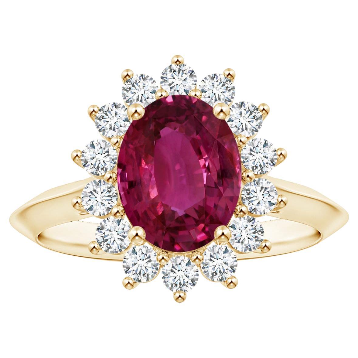 ANGARA Bague d'inspiration princesse Diana en or jaune et saphir rose certifié par le GIA