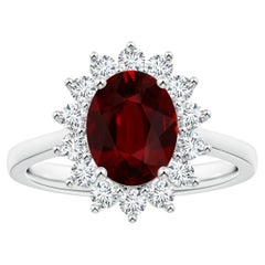 ANGARA Bague d'inspiration princesse Diana en platine avec halo de rubis certifié par le GIA