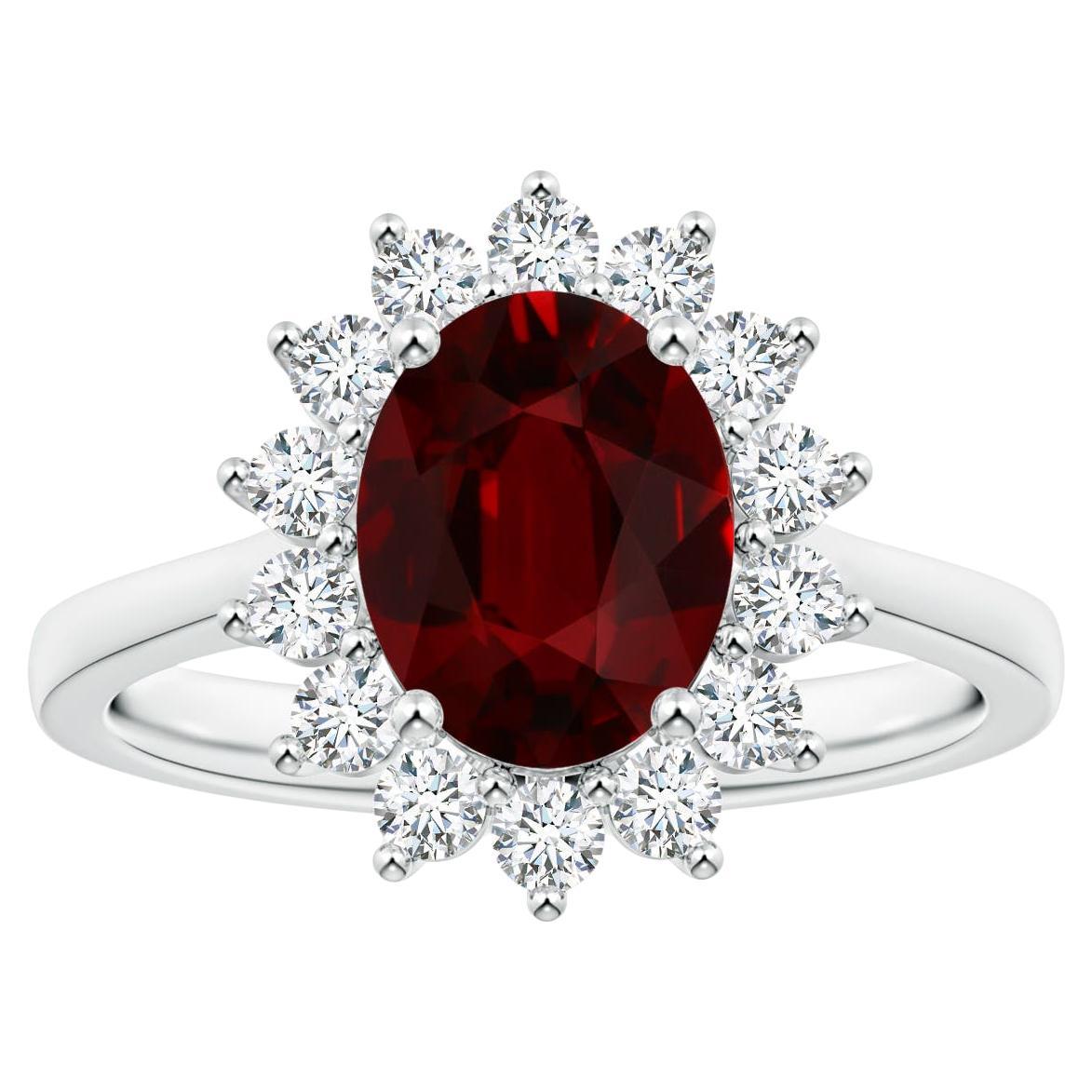For Sale:  ANGARA Princess Diana Inspired GIA Certified Ruby Halo Ring in White Gold