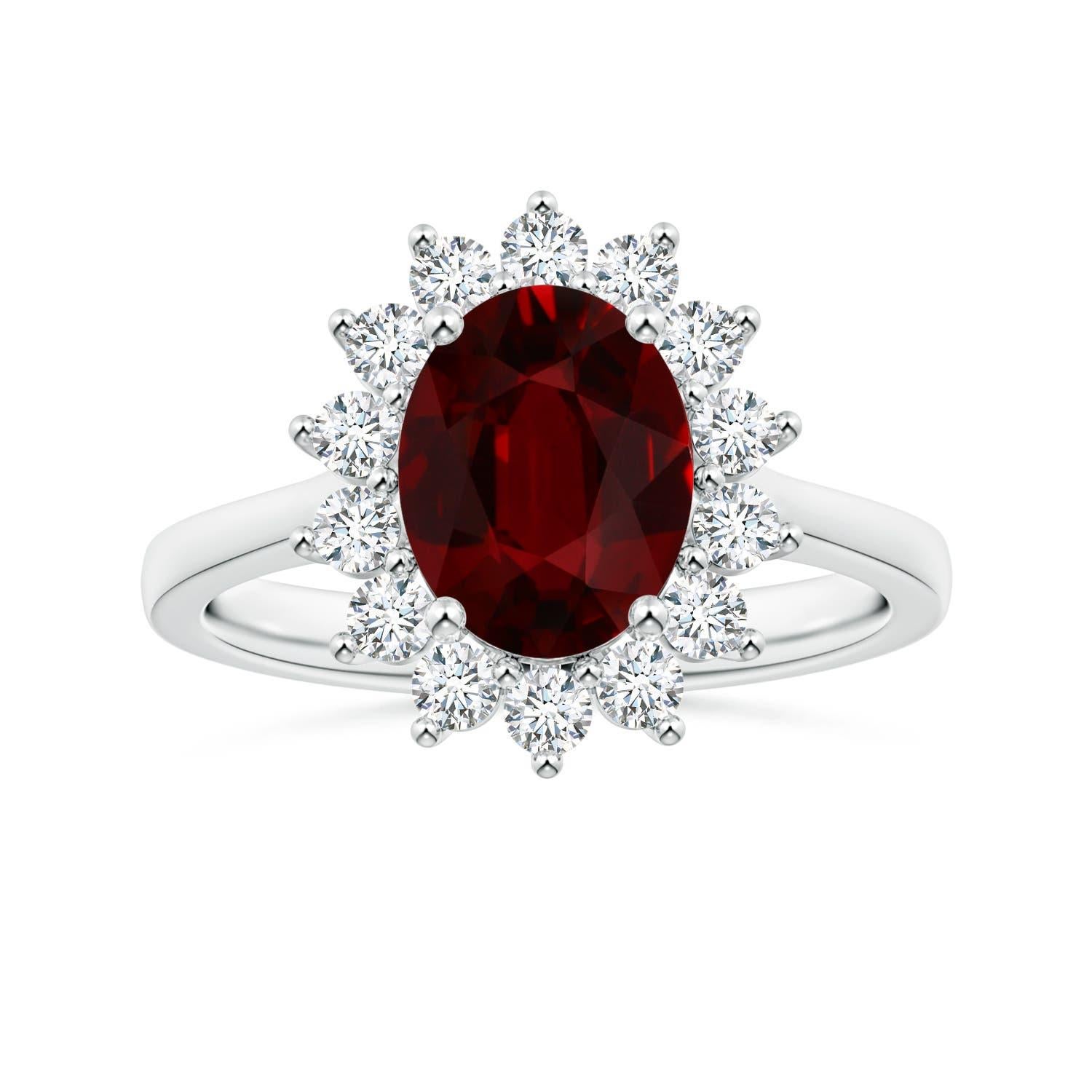 ANGARA Bague d'inspiration princesse Diana en or blanc avec halo de rubis certifié par le GIA