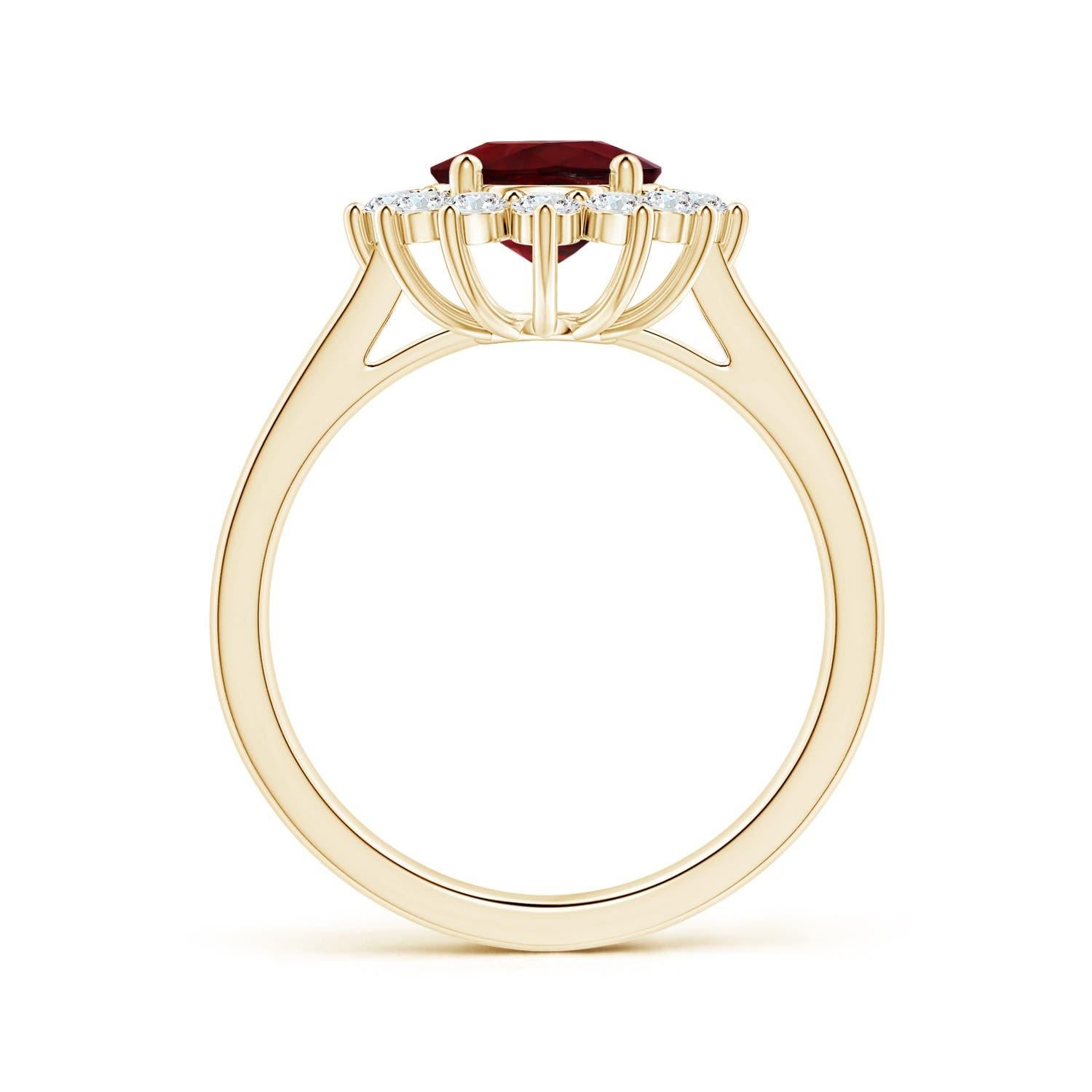 For Sale:  ANGARA Princess Diana Inspired GIA Certified Ruby Halo Ring in Yellow Gold 2