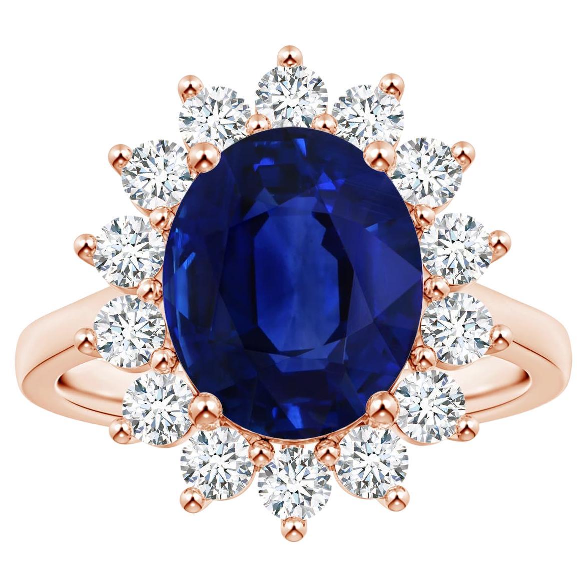 For Sale:  ANGARA Princess Diana Inspired GIA Certified Sapphire Halo Ring in Rose Gold