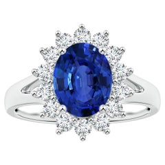 ANGARA Princess Diana Inspired GIA Certified Sapphire Halo Ring in White Gold 