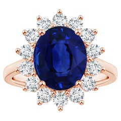 ANGARA Anello con zaffiro aureolato in oro giallo, ispirato alla Principessa Diana e certificato GIA