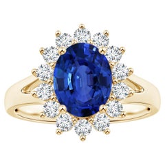 ANGARA Princess Diana Inspired GIA Certified Sapphire Halo Ring in Yellow Gold 