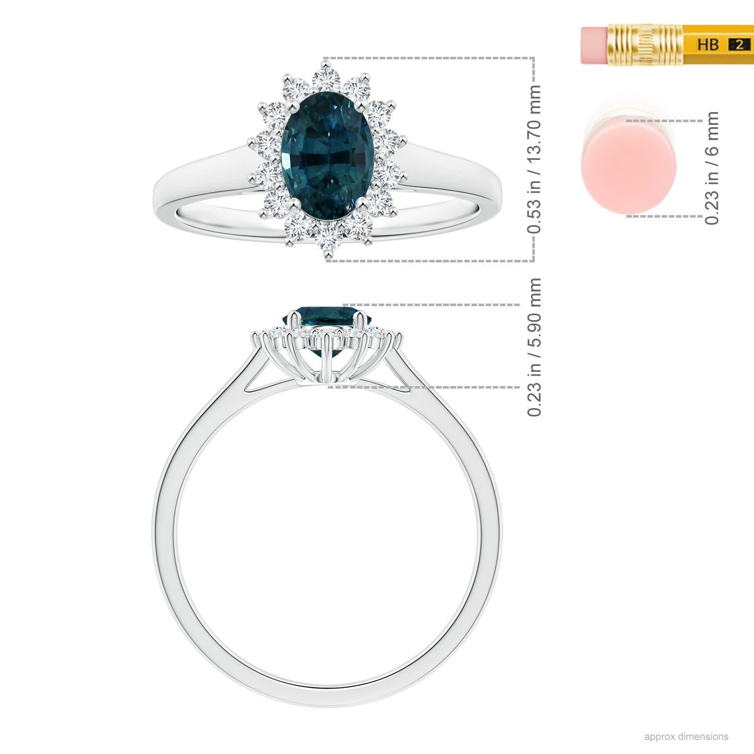 ANGARA Princess Diana Inspired GIA Certified Teal Sapphire Halo Ring in Platinum 5