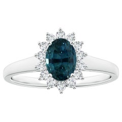 ANGARA Prinzessin Diana inspirierter GIA-zertifizierter Teal Saphir Halo-Ring aus Platin