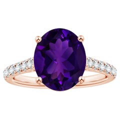 Anello con ametista naturale certificata GIA e diamanti in oro rosa 18 carati con incastonatura a forcella