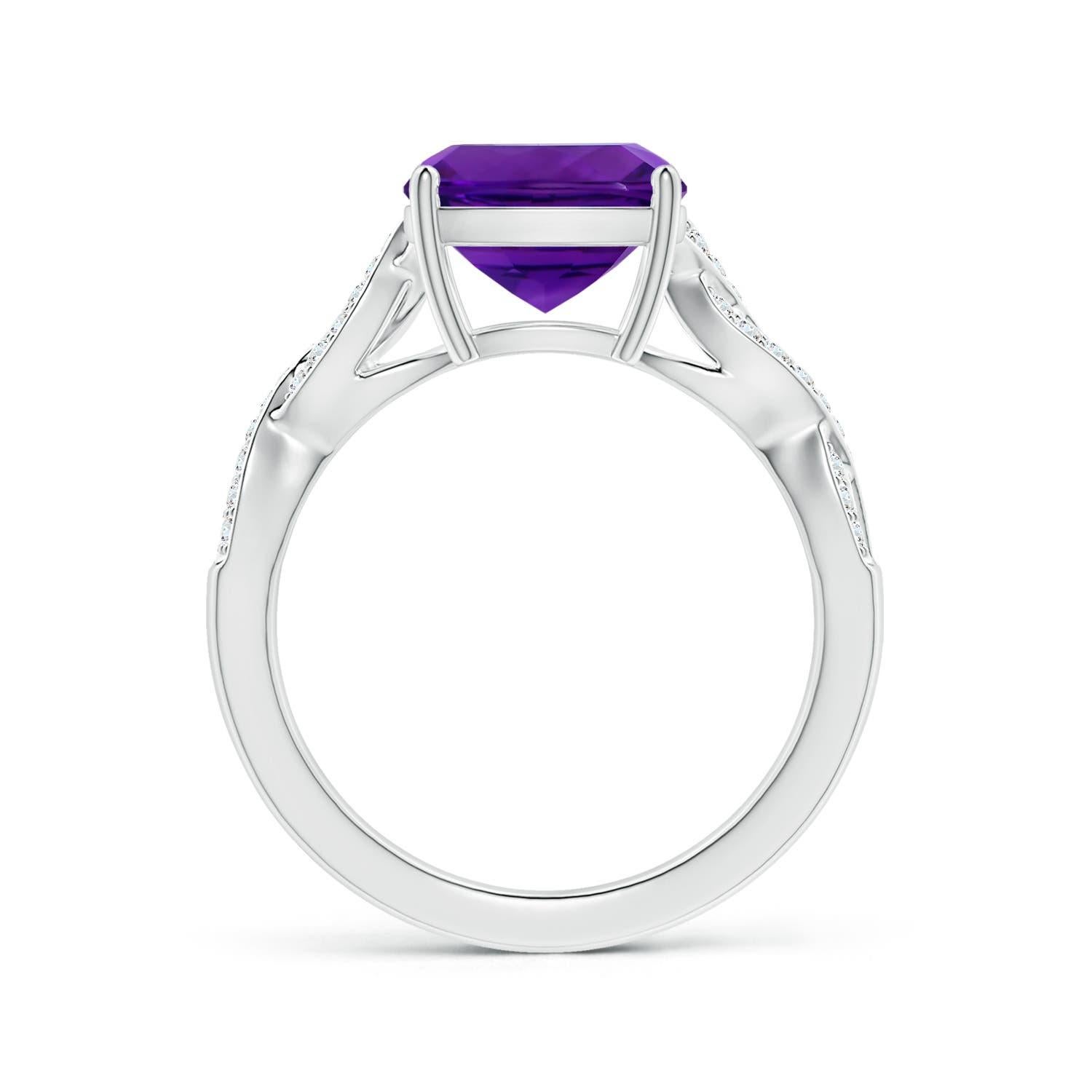 For Sale:  Prong-Set GIA Certified Natural Amethyst Twist Shank Ring in Platinum 2