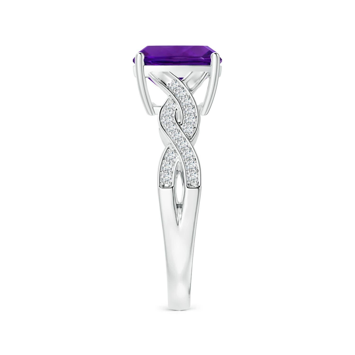 For Sale:  Prong-Set GIA Certified Natural Amethyst Twist Shank Ring in Platinum 4