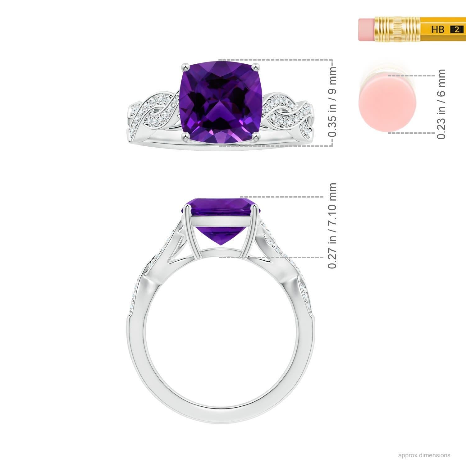 For Sale:  Prong-Set GIA Certified Natural Amethyst Twist Shank Ring in Platinum 5