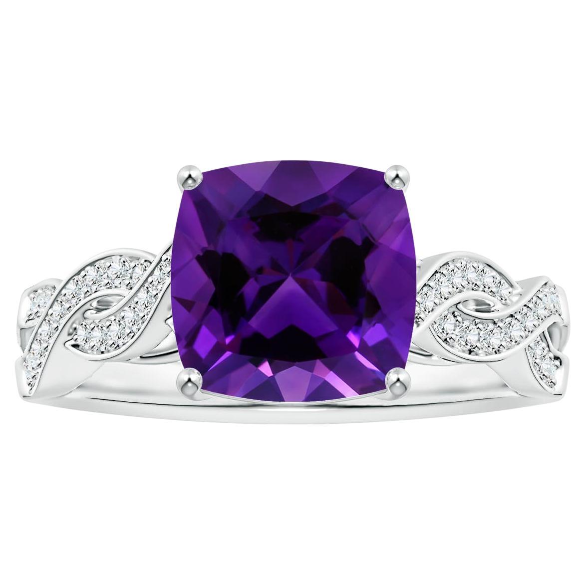 For Sale:  Prong-Set GIA Certified Natural Amethyst Twist Shank Ring in Platinum