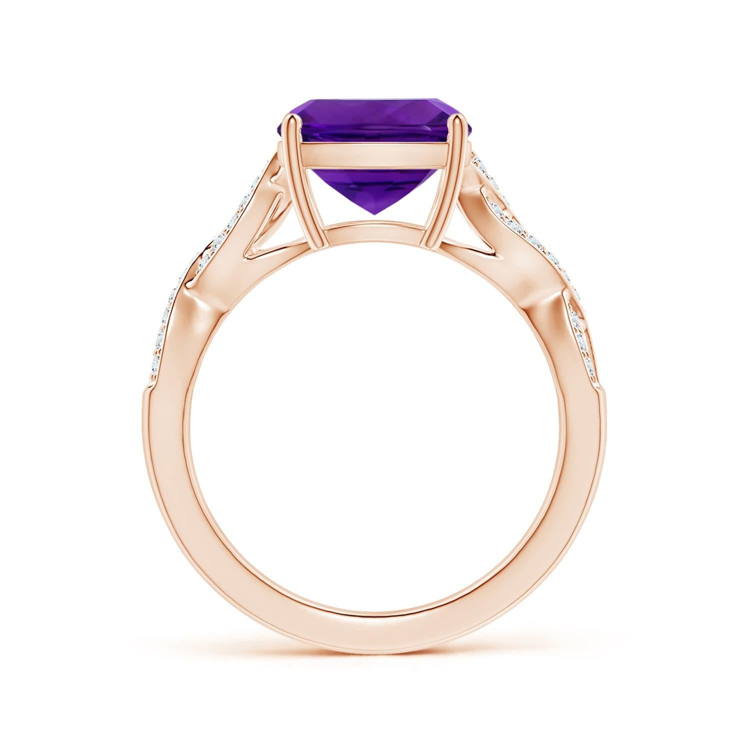 For Sale:  Angara Prong-Set Gia Certified Natural Amethyst Twist Shank Ring in Rose Gold 2