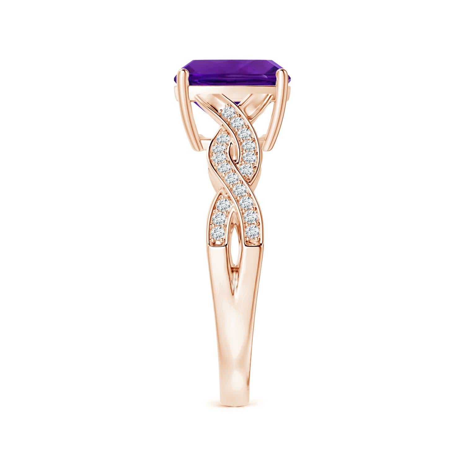 For Sale:  Angara Prong-Set Gia Certified Natural Amethyst Twist Shank Ring in Rose Gold 4