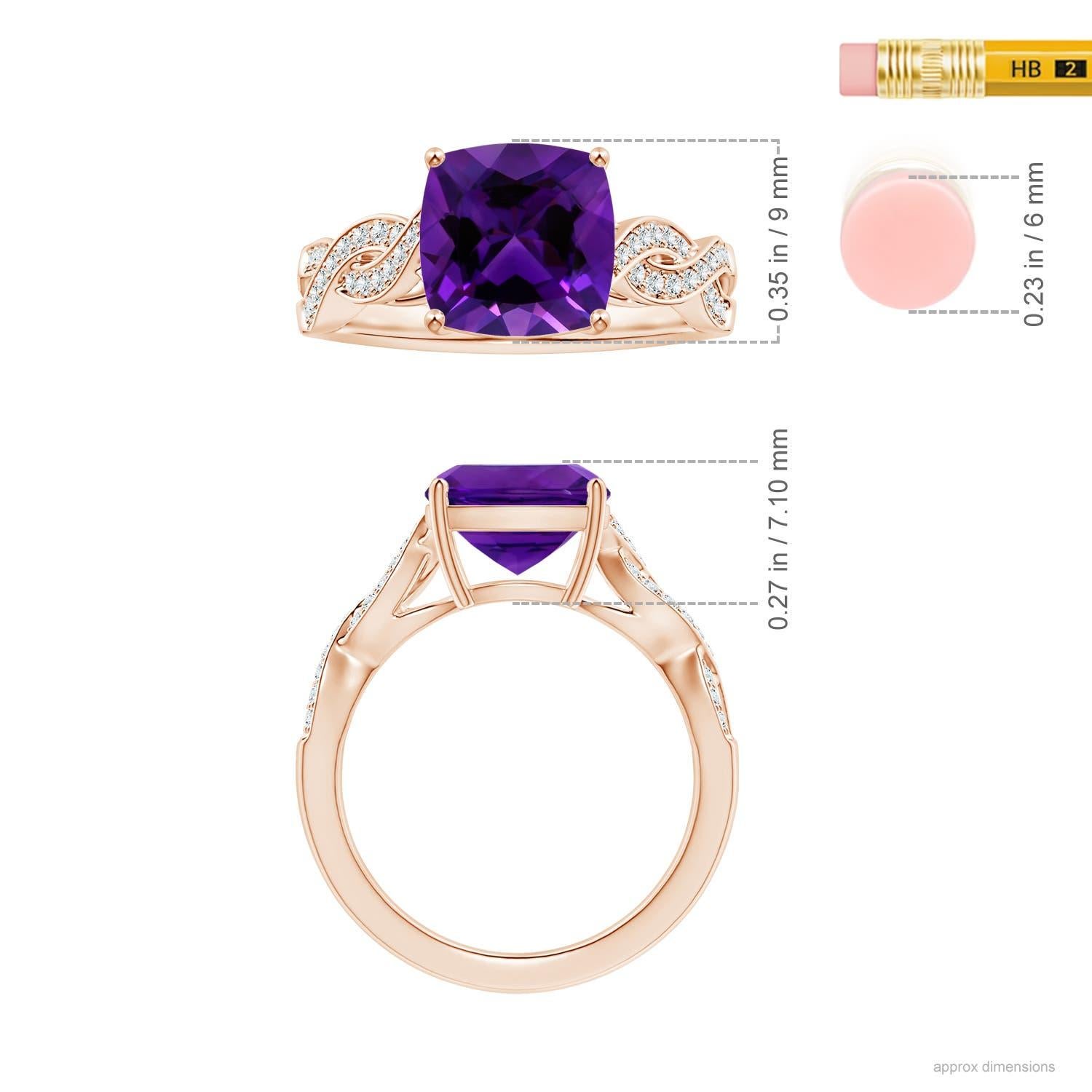 For Sale:  Angara Prong-Set Gia Certified Natural Amethyst Twist Shank Ring in Rose Gold 5