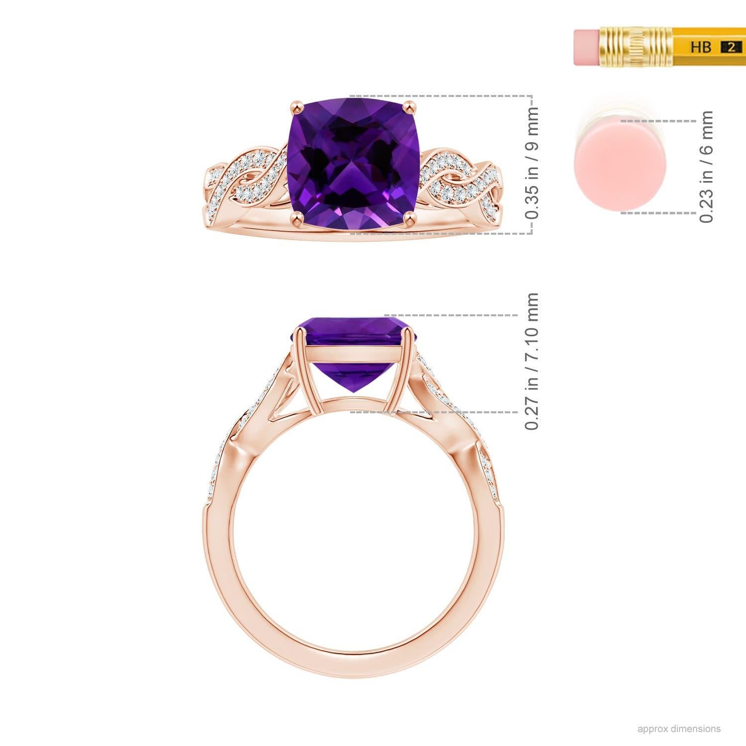 For Sale:  Prong-Set GIA Certified Natural Amethyst Twist Shank Ring in Rose Gold 5