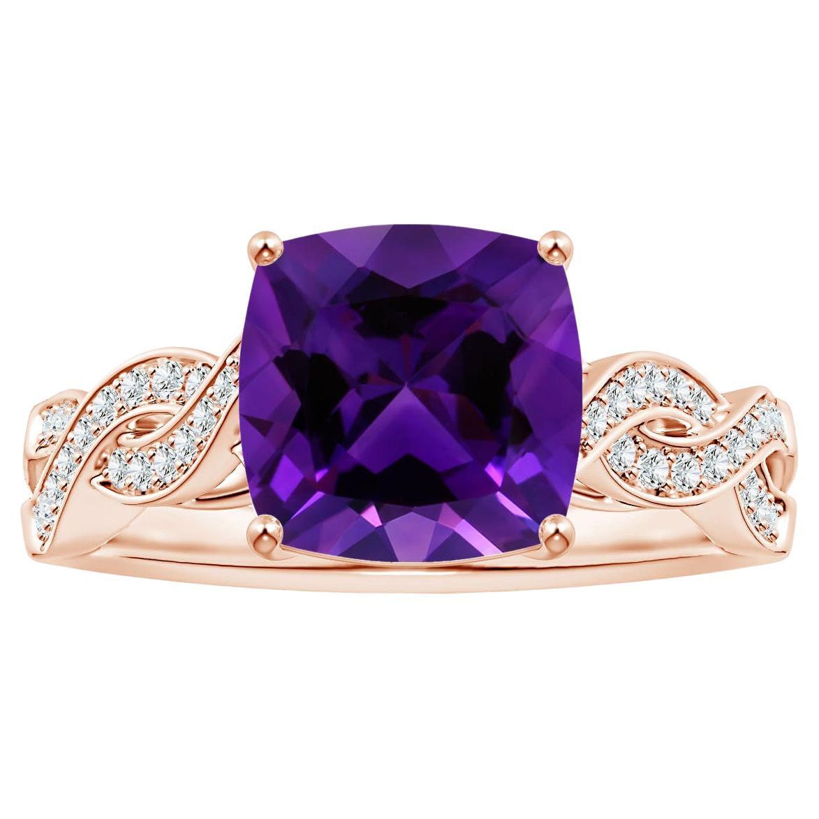 Prong-Set GIA Certified Natural Amethyst Twist Shank Ring in Rose Gold