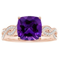 Prong-Set GIA Certified Natural Amethyst Twist Shank Ring in Rose Gold