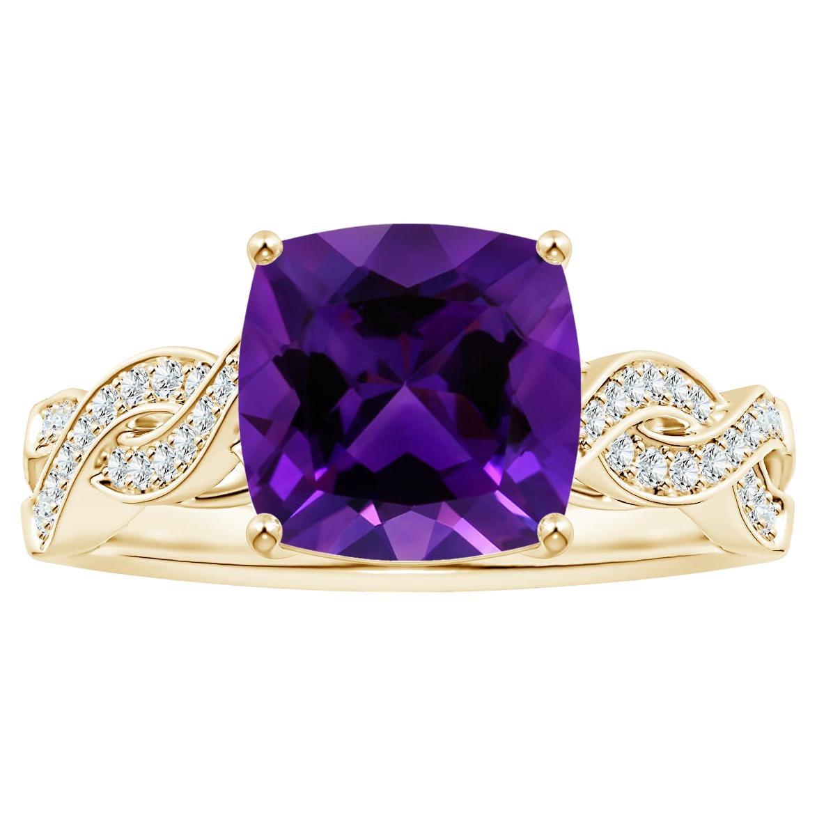 Angara Prong-Set Gia Certified Natural Amethyst Twist Shank Ring in Yellow Gold
