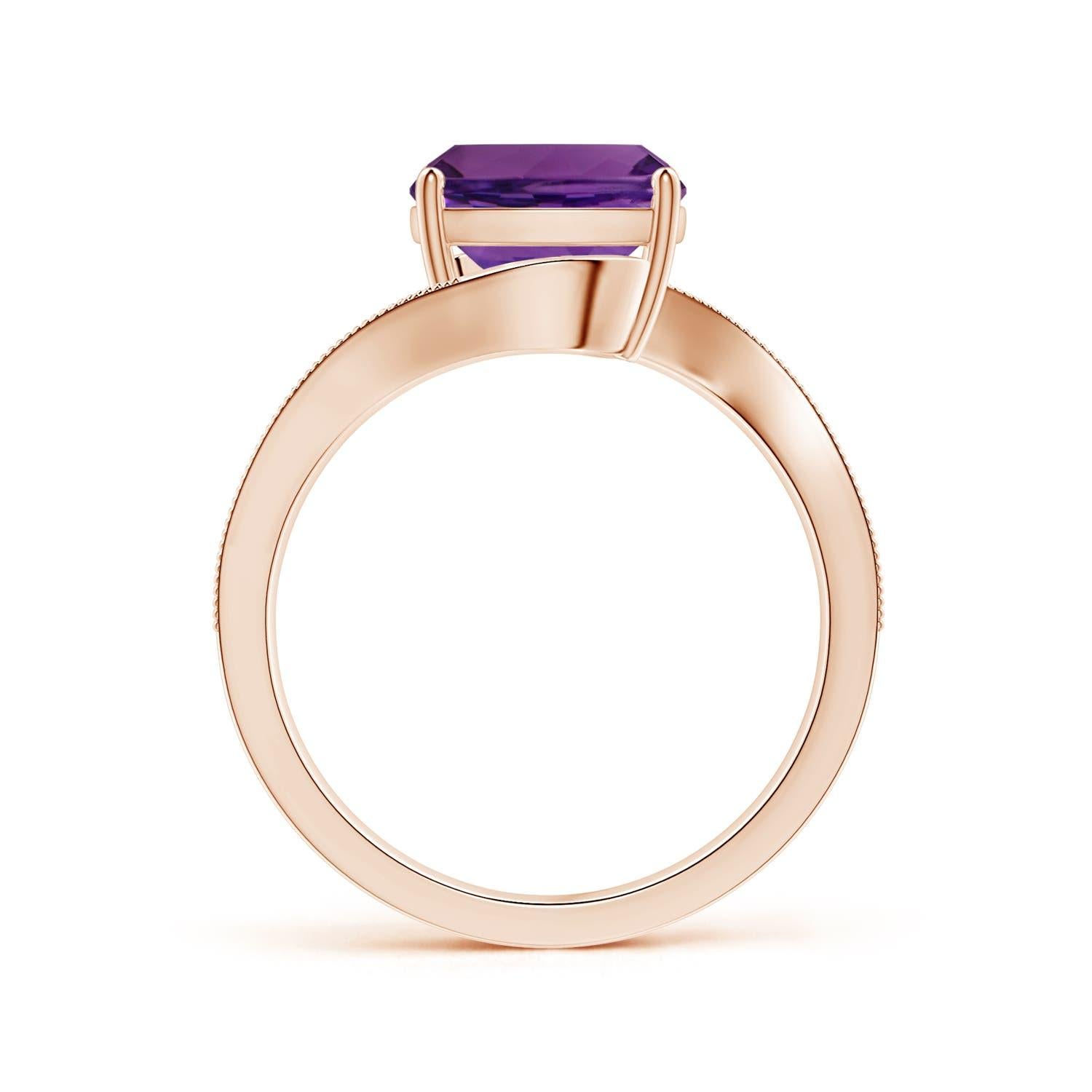 For Sale:  Prong-Set GIA Certified Natural Cushion Amethyst Bypass Ring in Rose Gold 2