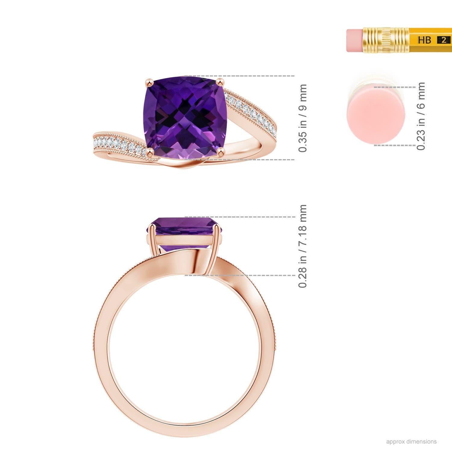 For Sale:  Prong-Set GIA Certified Natural Cushion Amethyst Bypass Ring in Rose Gold 4