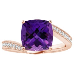 Prong-Set GIA Certified Natural Cushion Amethyst Bypass Ring in Rose Gold