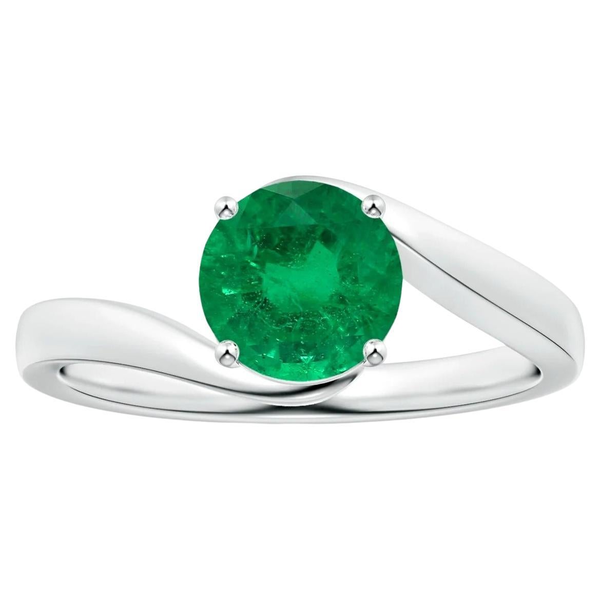 For Sale:  ANGARA Prong-Set GIA Certified Natural Solitaire Emerald Bypass White Gold Ring