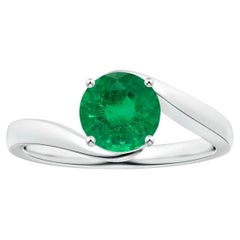 Prong-Set GIA Certified Natural Solitaire Emerald Bypass White Gold Ring