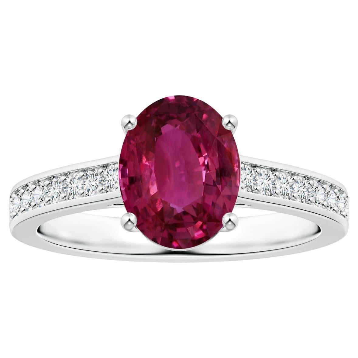 ANGARA Ring mit GIA-zertifiziertem ovalem rosa Saphir in Platin mit Diamanten in Zackenfassung