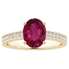 ANGARA Prong-Set GIA Certified Pink Sapphire Ring in Yellow Gold with Diamonds