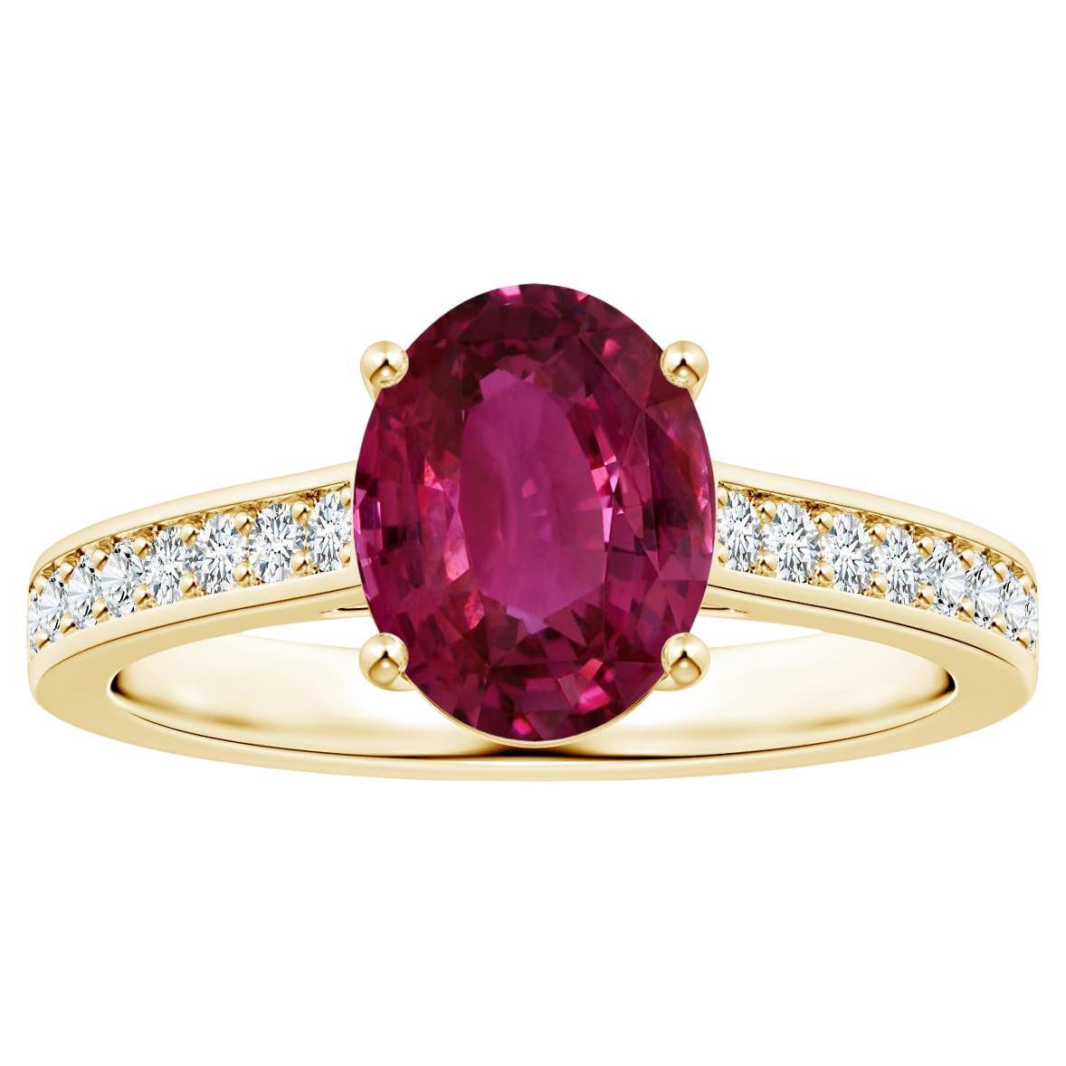 For Sale:  ANGARA Prong-Set GIA Certified Pink Sapphire Ring in Yellow Gold with Diamonds