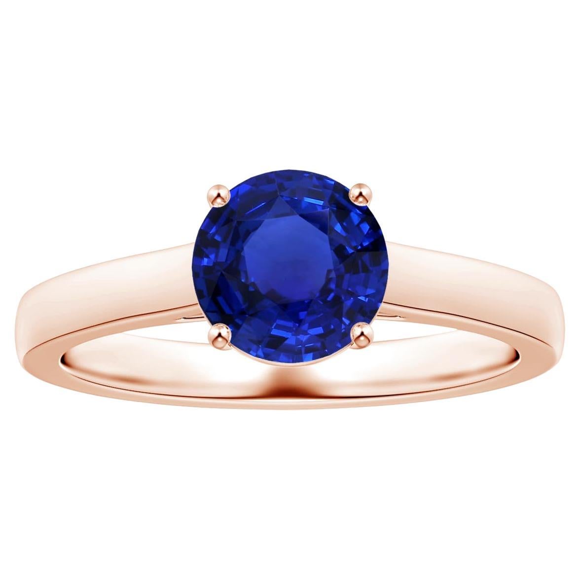 En vente :  ANGARA Bague solitaire en or rose avec saphir bleu rond certifié GIA, sertie à la broche