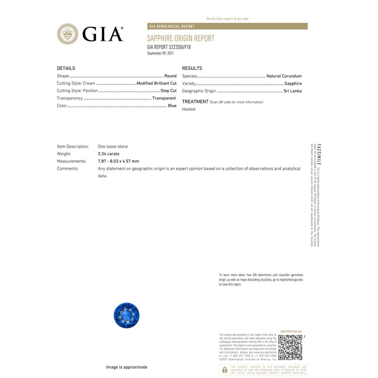 En vente :  ANGARA, bague solitaire en or blanc sertie d'un saphir bleu rond certifié GIA 3