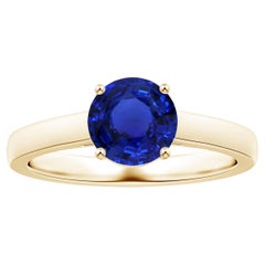 ANGARA Bague solitaire en or jaune avec saphir bleu rond certifié GIA, sertie à la broche