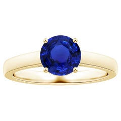 ANGARA Bague solitaire en or jaune avec saphir bleu rond certifié GIA, sertie à la broche