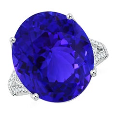 Angara Bague à tige fendue en or blanc avec tanzanite certifiée Gia, sertie à la broche