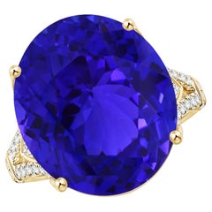 ANGARA Bague à tige fendue en or jaune avec tanzanite certifiée GIA, sertie à la broche