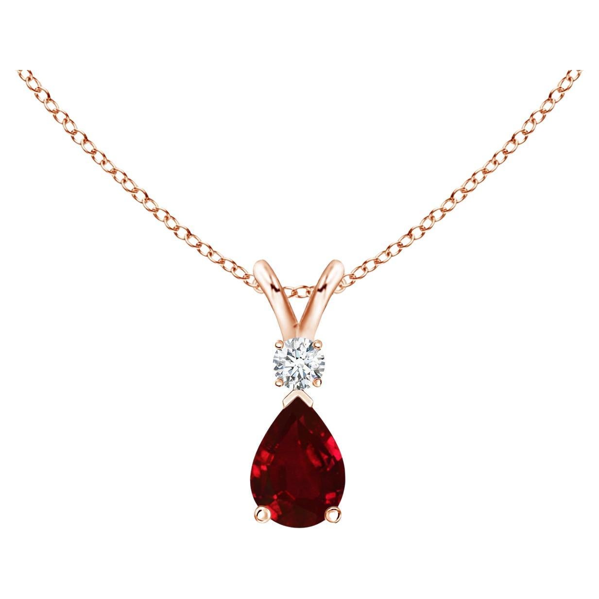 ANGARA 0.40ct Ruby Teardrop Pendant with Diamond in 14K Rose Gold For Sale