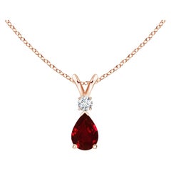 ANGARA Pendentif goutte de rubis de 0,40ct avec diamant en or rose 14K