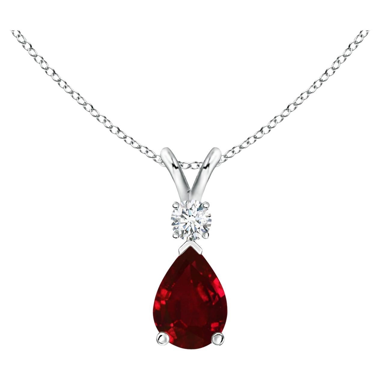 ANGARA 0.80ct Ruby Teardrop Pendant with Diamond in 14K White Gold For Sale