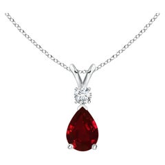 ANGARA Pendentif goutte de rubis de 0,80ct avec diamant en or blanc 14K