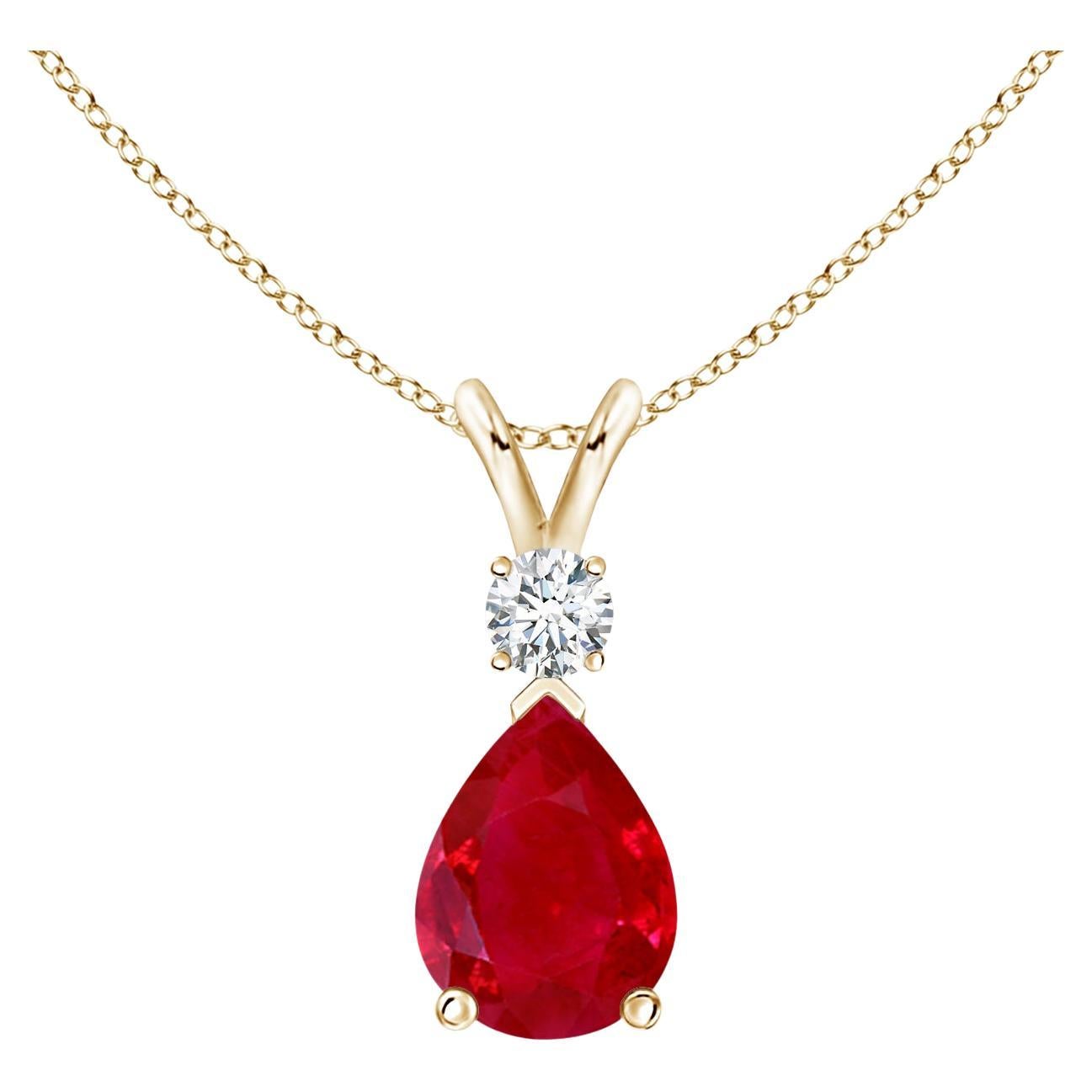 ANGARA 1.15ct Ruby Teardrop Pendant with Diamond in 14K Yellow Gold For Sale